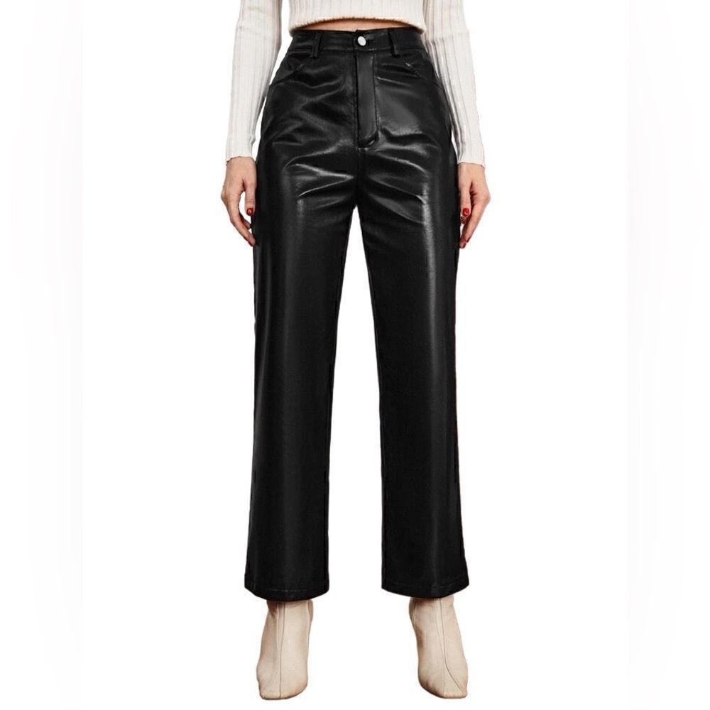 SHEIN faux leather pants, high waist, straight leg, size medium